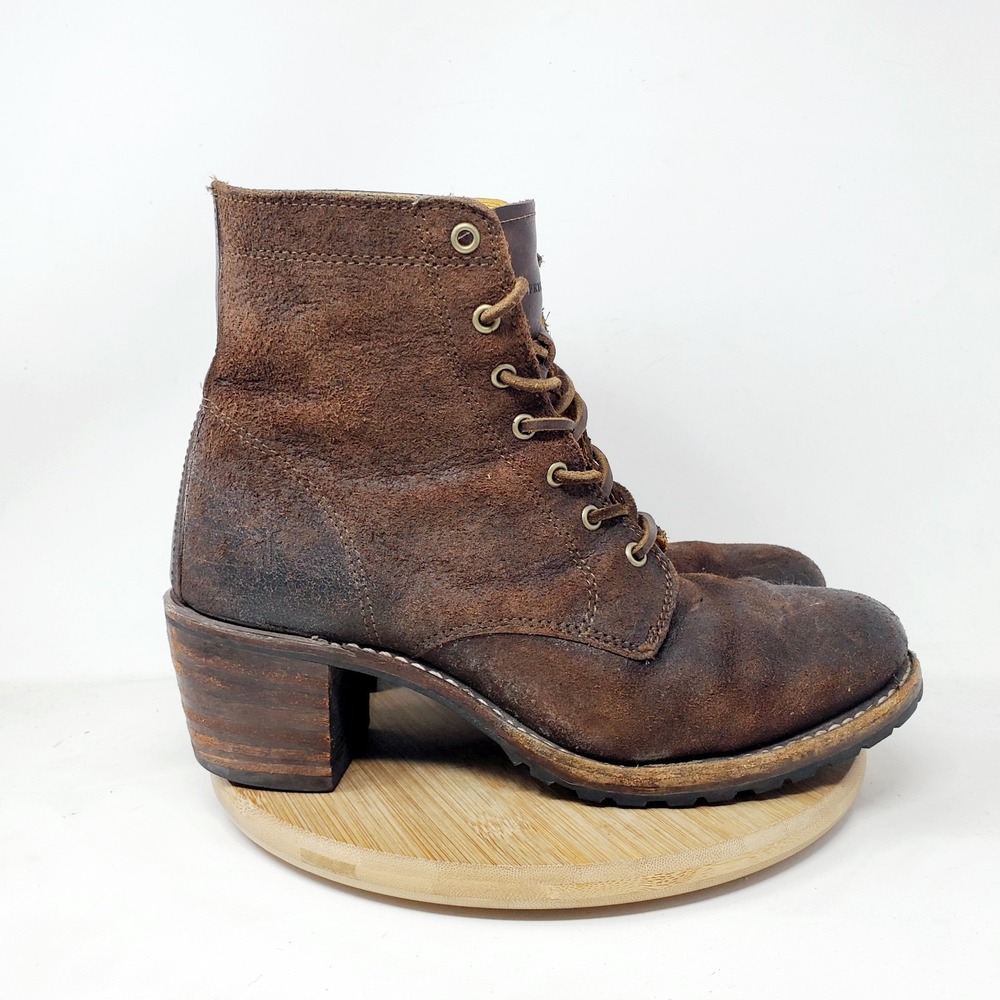 Frye Sabrina 6G Boots Womens 9 Rough Burnished Suede Boho Chunky Ankle Shoes USA